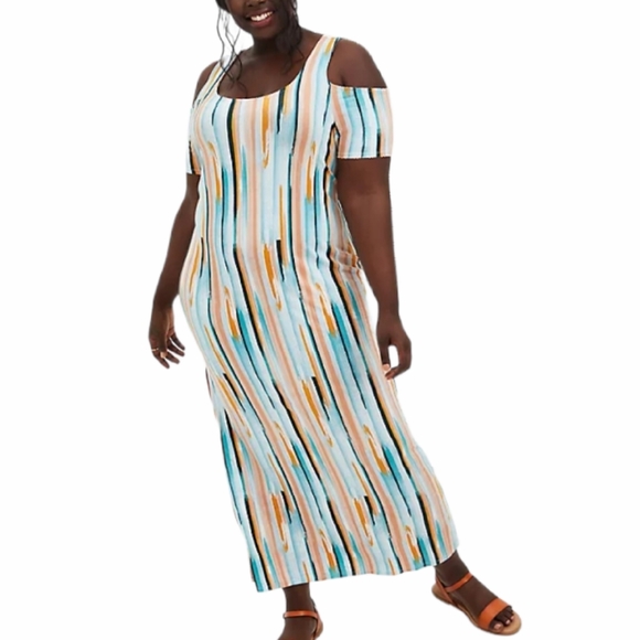 Torrid Striped Cold Shoulder Dress - Picture 2 of 5